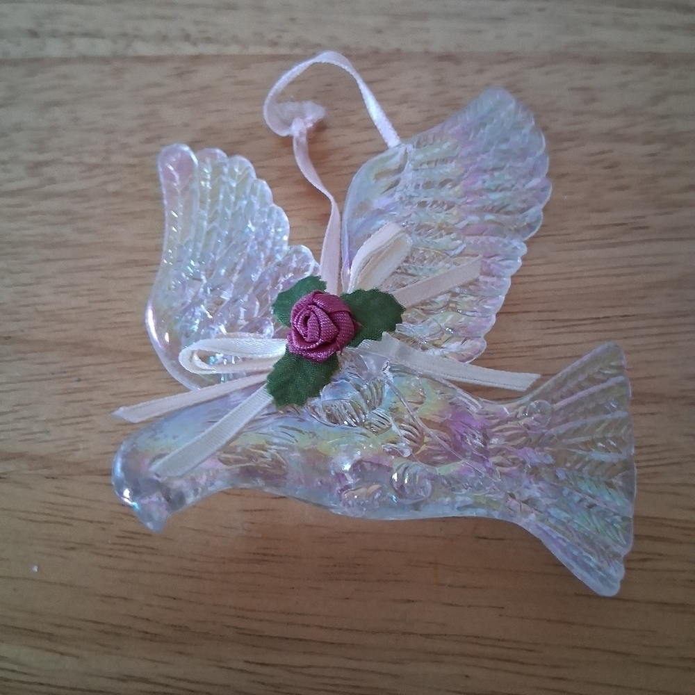 Iridescent Dove Ornament with Rose Accent